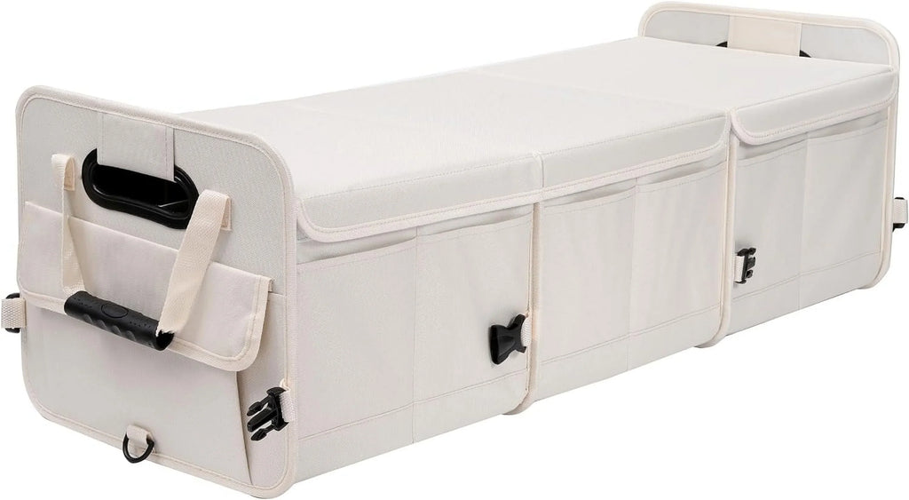 Glamor D Car Trunk Organizer with Lid Car Storage Organizer Collapsible Multi Compartment Adjustable Straps Car Organizer for SUV, Truck, Sedan(Beige)