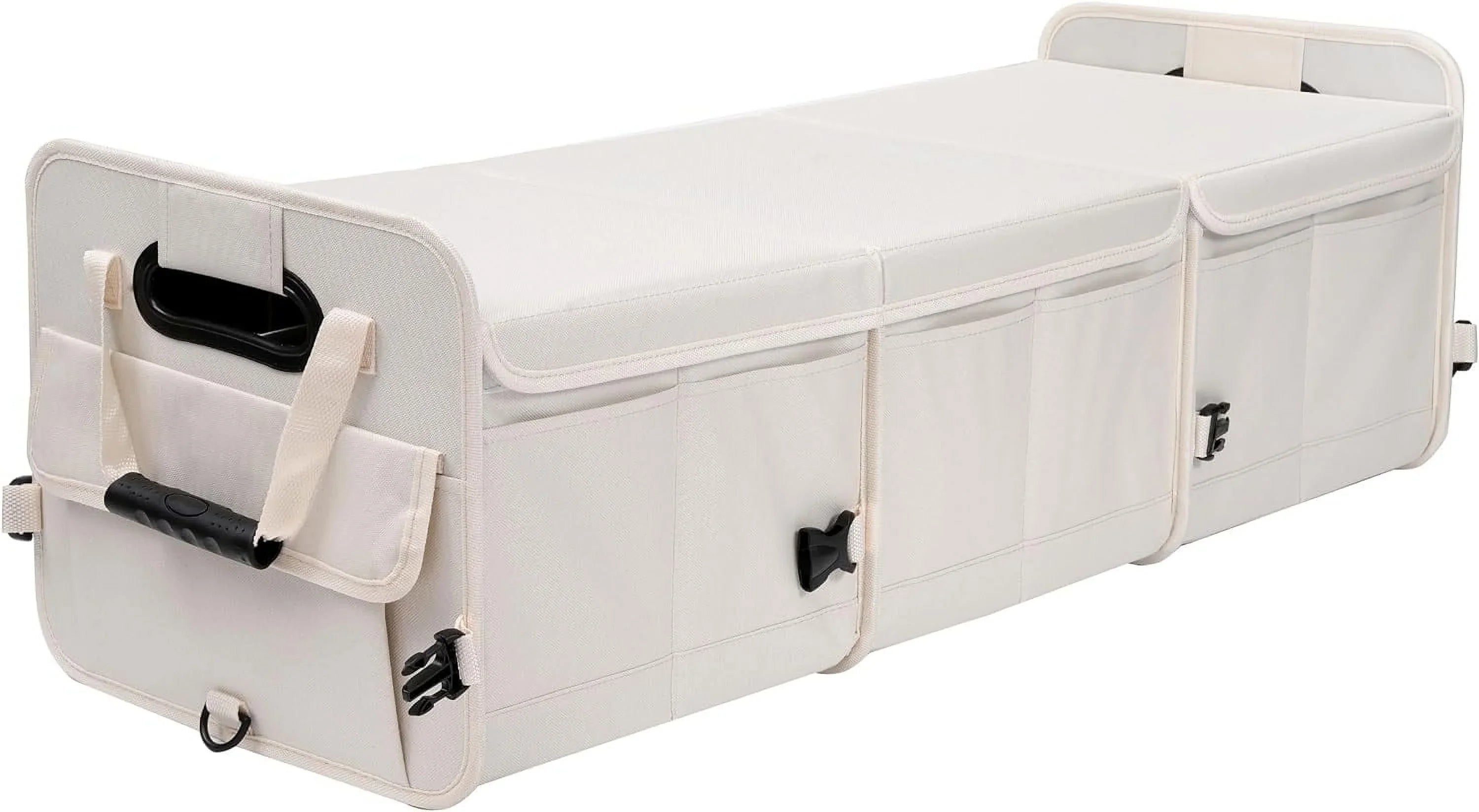 Glamor D Car Trunk Organizer with Lid Car Storage Organizer Collapsible Multi Compartment Adjustable Straps Car Organizer for SUV, Truck, Sedan(Beige)