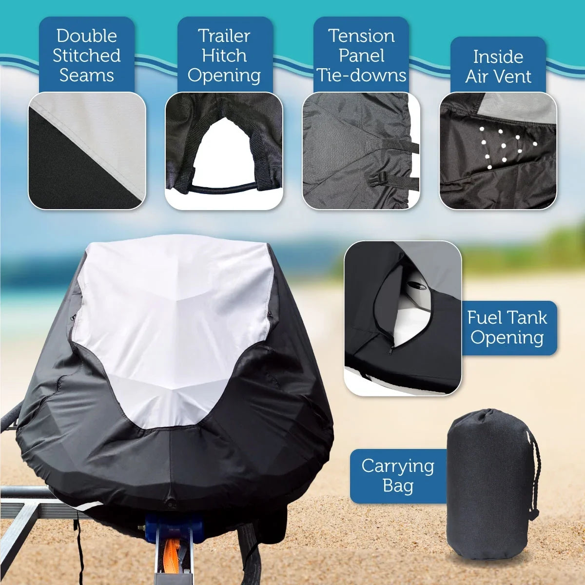 SUPER HEAVY-DUTY PWC Jet Ski Boat Cover Compatible for Kawasaki Jet Ski 1100 ZXi 1996-2003 top of the line trailerable 2 Seater