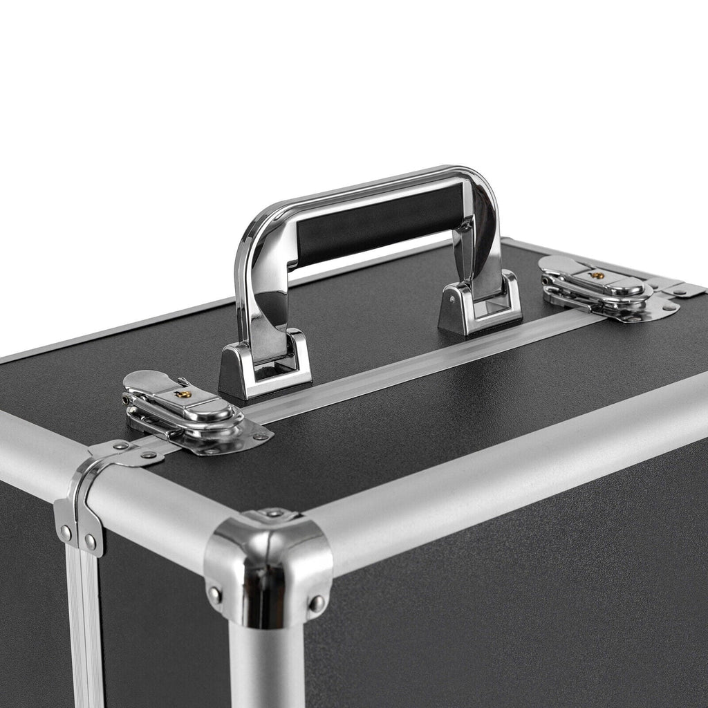 Rolling Lockable Makeup Train Case Hairdresser Trolley, Stylist Beauty Nail Salon Barber Case Cosmetic Luggage Travel Trunk Cart Organizer Tool Box with Swivel Wheels (Black)