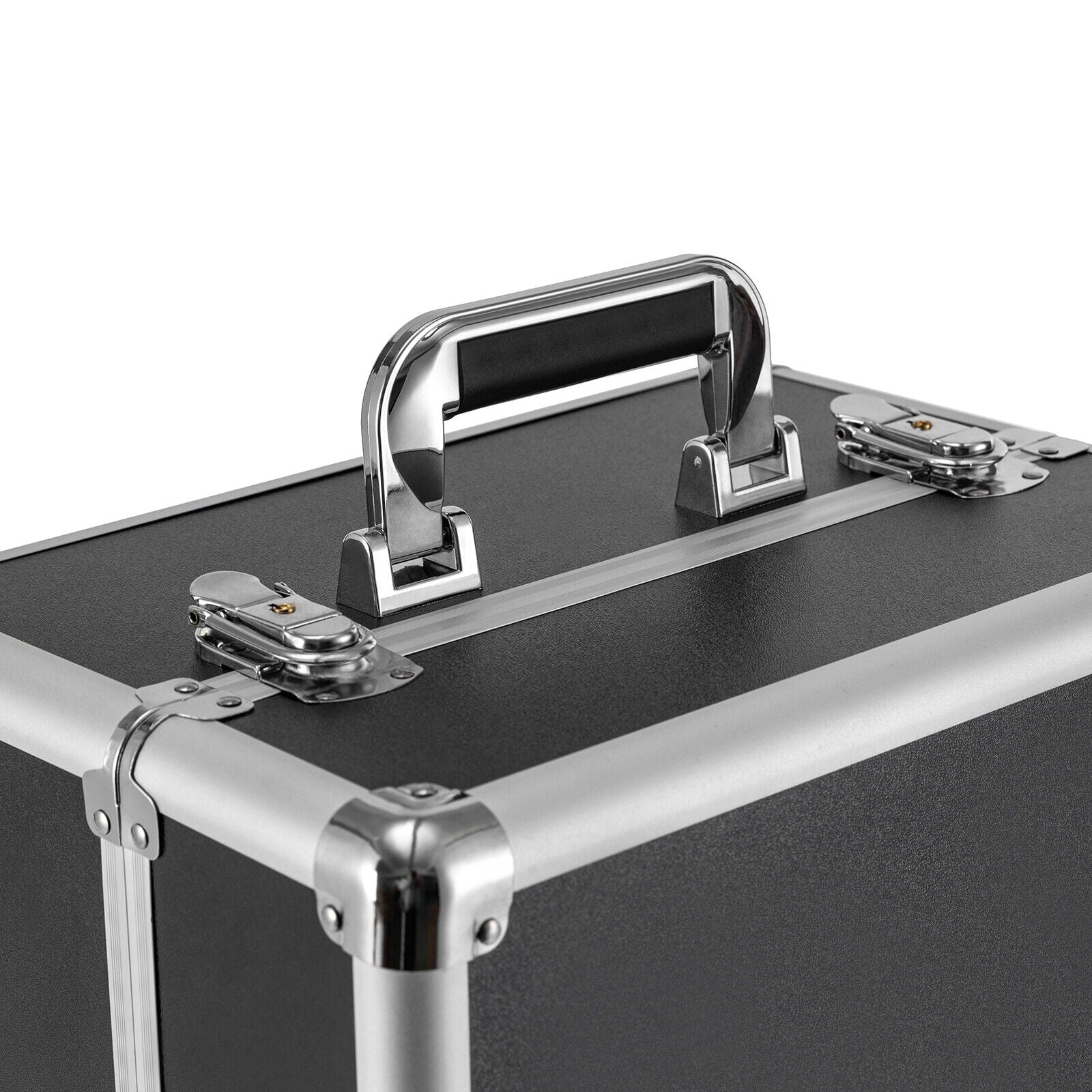 Rolling Lockable Makeup Train Case Hairdresser Trolley, Stylist Beauty Nail Salon Barber Case Cosmetic Luggage Travel Trunk Cart Organizer Tool Box with Swivel Wheels (Black)