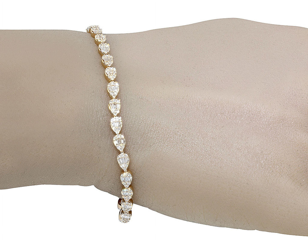 Tear Shaped Baguette Cluster 2.70 CT Diamond Tennis Link Bracelet Gold    4MM    7.75"