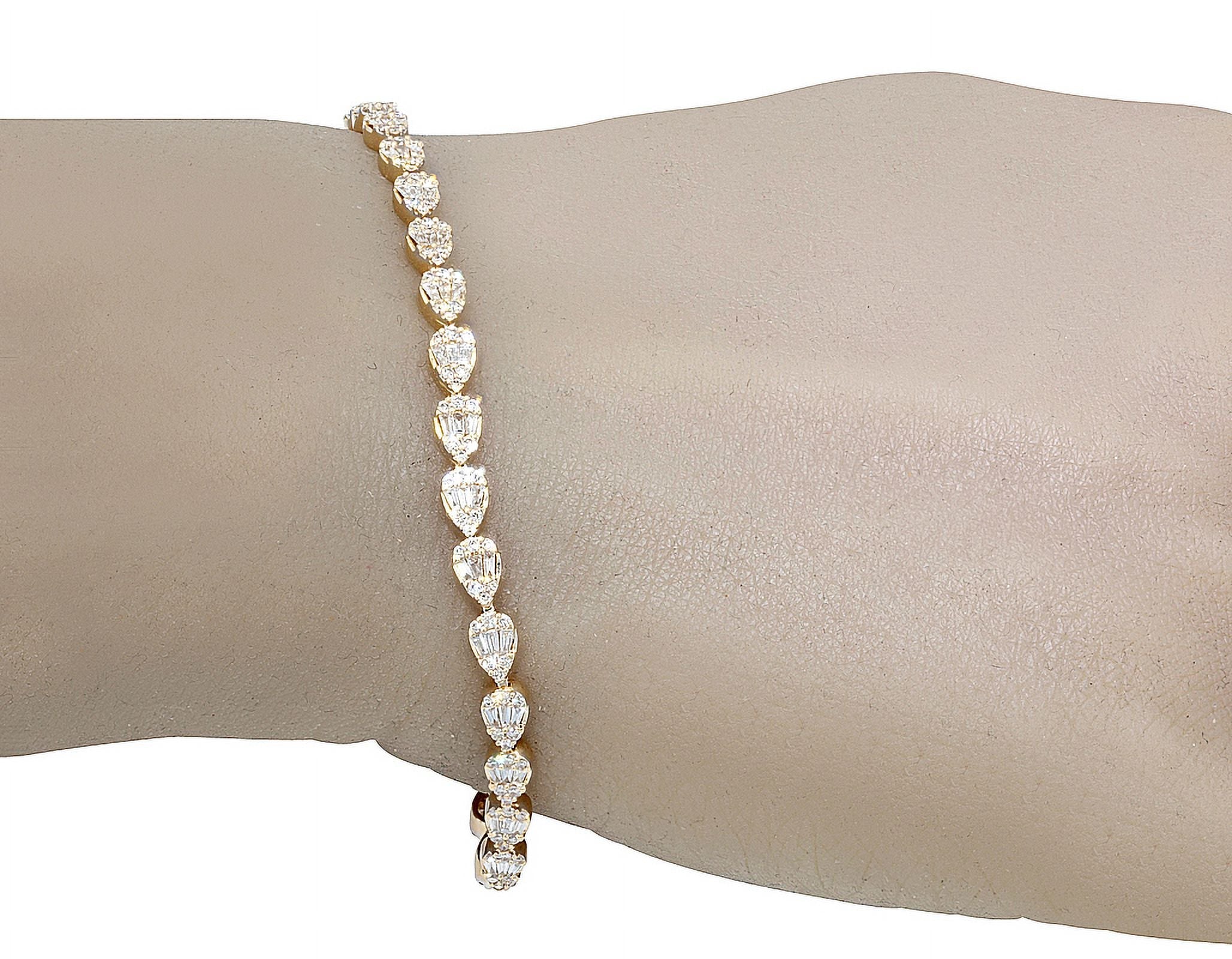 Tear Shaped Baguette Cluster 2.70 CT Diamond Tennis Link Bracelet Gold    4MM    7.75"