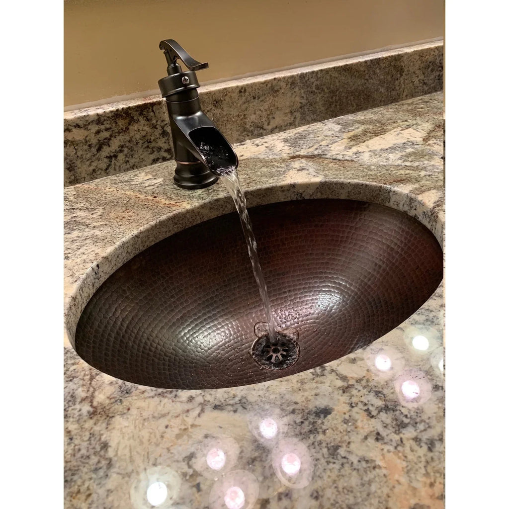 SimplyCopper  19" Oval Copper Farmhouse Bathroom Sink with Aged Copper Daisy Dain - 19" X 14" X 5"