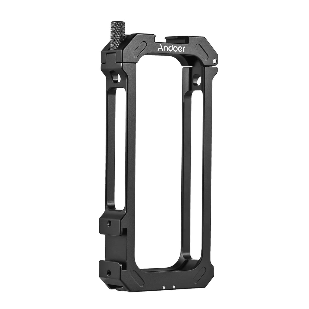 Andoer Aluminum Alloy Sports Camera Video Cage with Dual Cold Shoe Mounts - Metal Protective Frame Vlog Accessories for Insta360 X3