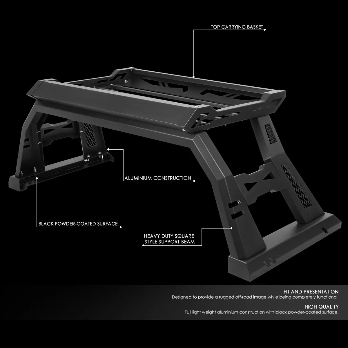 DNA Motoring TCRB-006 For 2005 to 2020 Toyota Tacoma Square Style Offroad Truck Bed Roll Bar+Cargo Box