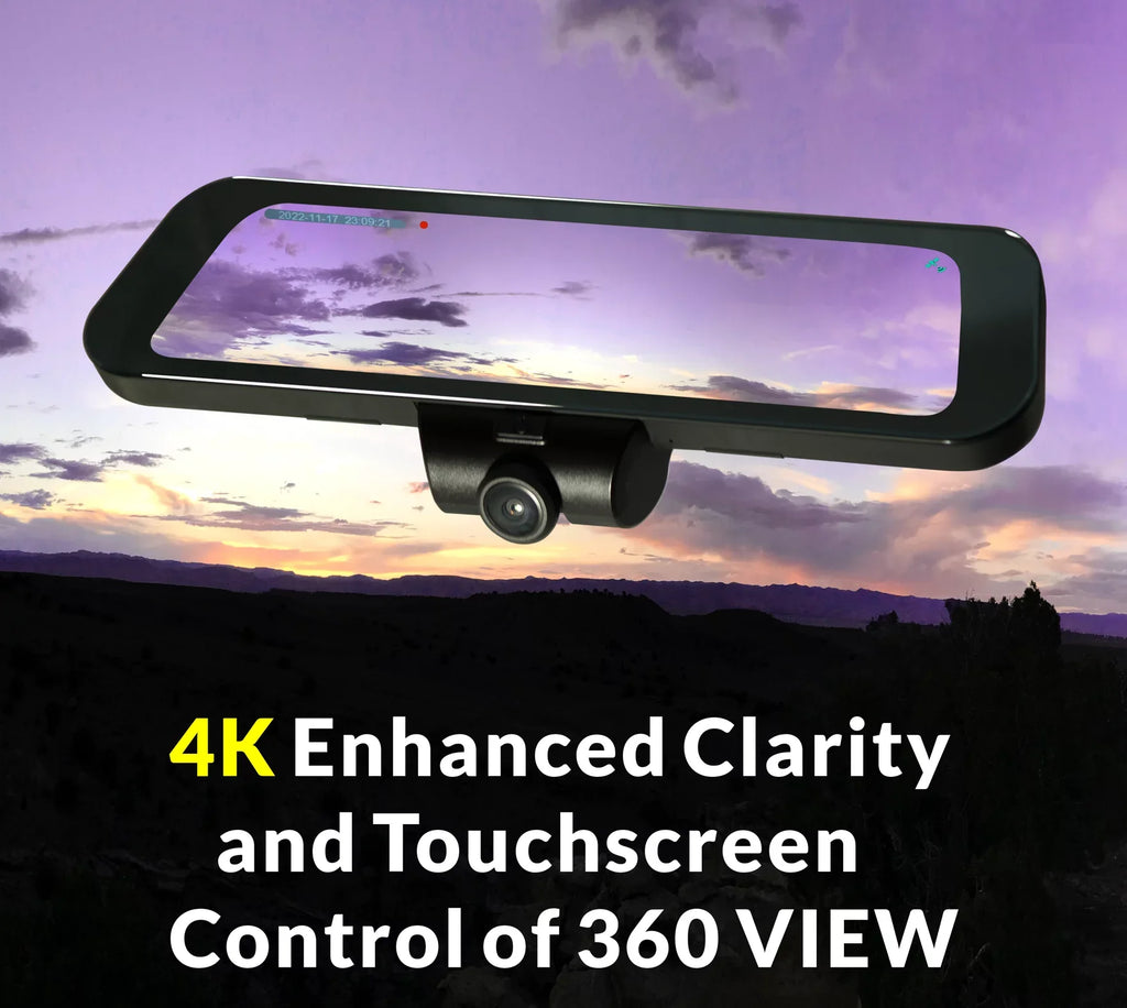 RYDEEN 360 View Surround View 4K Dash Camera 10-inch Touchdisplay Frameless Rearview Mirror with TFT Monitor w/ Auto Brightness Day/Night, DIY Install, Backup Video-in