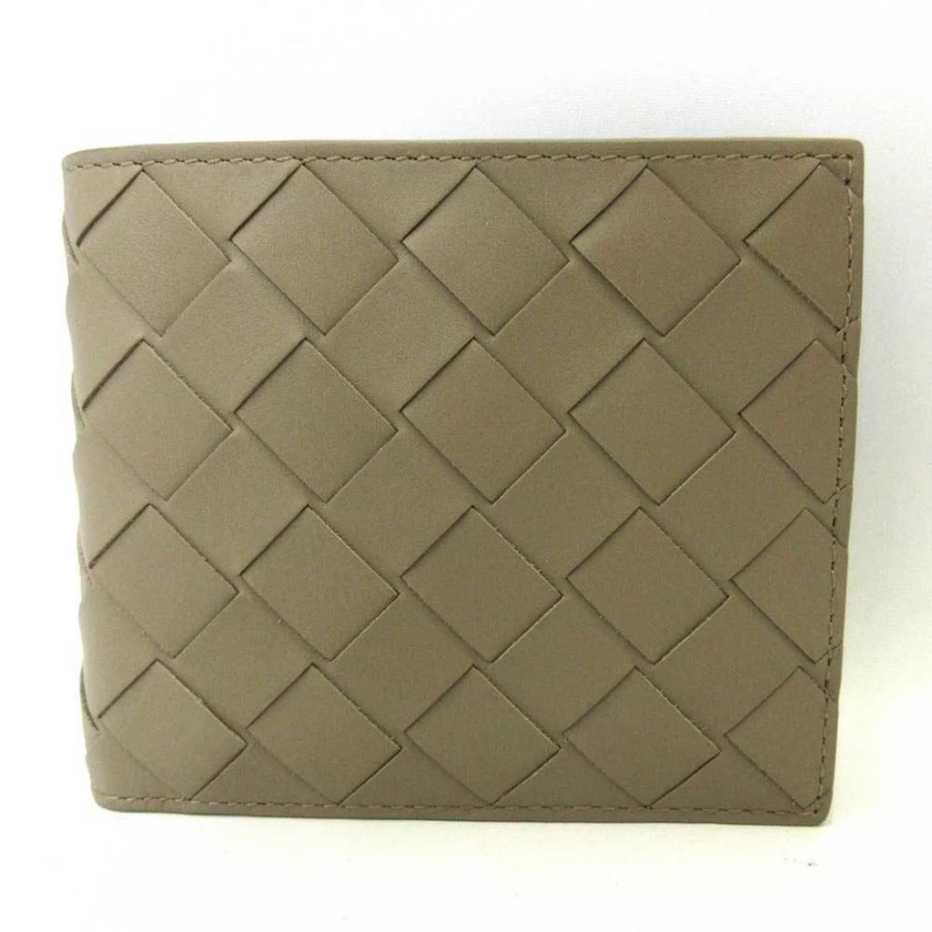 Pre-Owned Bottega Veneta Wallet Mini Folded Beige Greige Intrecciato Square Women's Men's Calf (Like New)