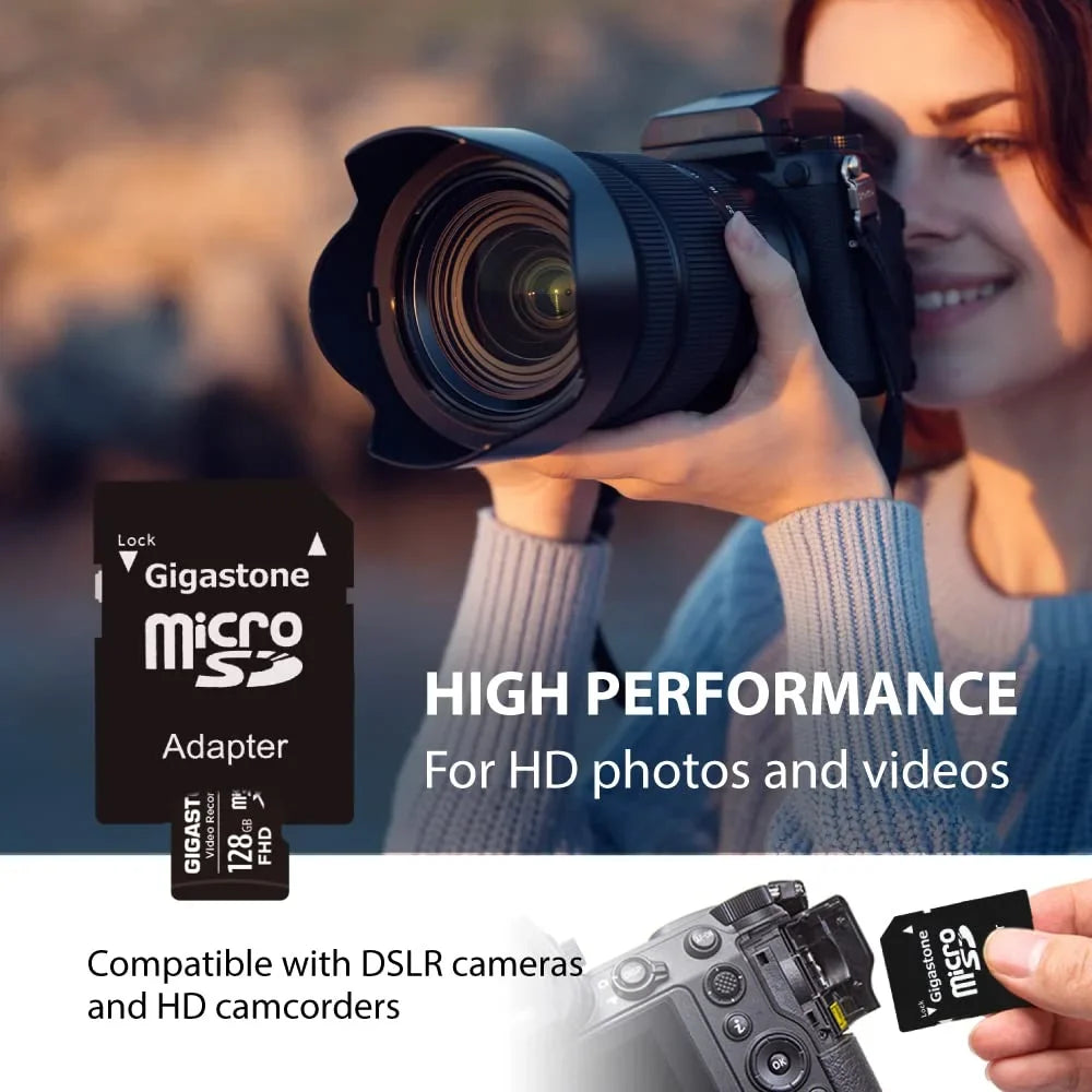 Gigastone 128GB 5-Pack Micro SD Card, 4K Video Pro, GoPro, Surveillance, Security Camera, Action Camera, Drone, 85MB/s MicoSDXC Memory Card UHS-I Class 10, with Adapter-GS-MSD-128-V-5PK-B