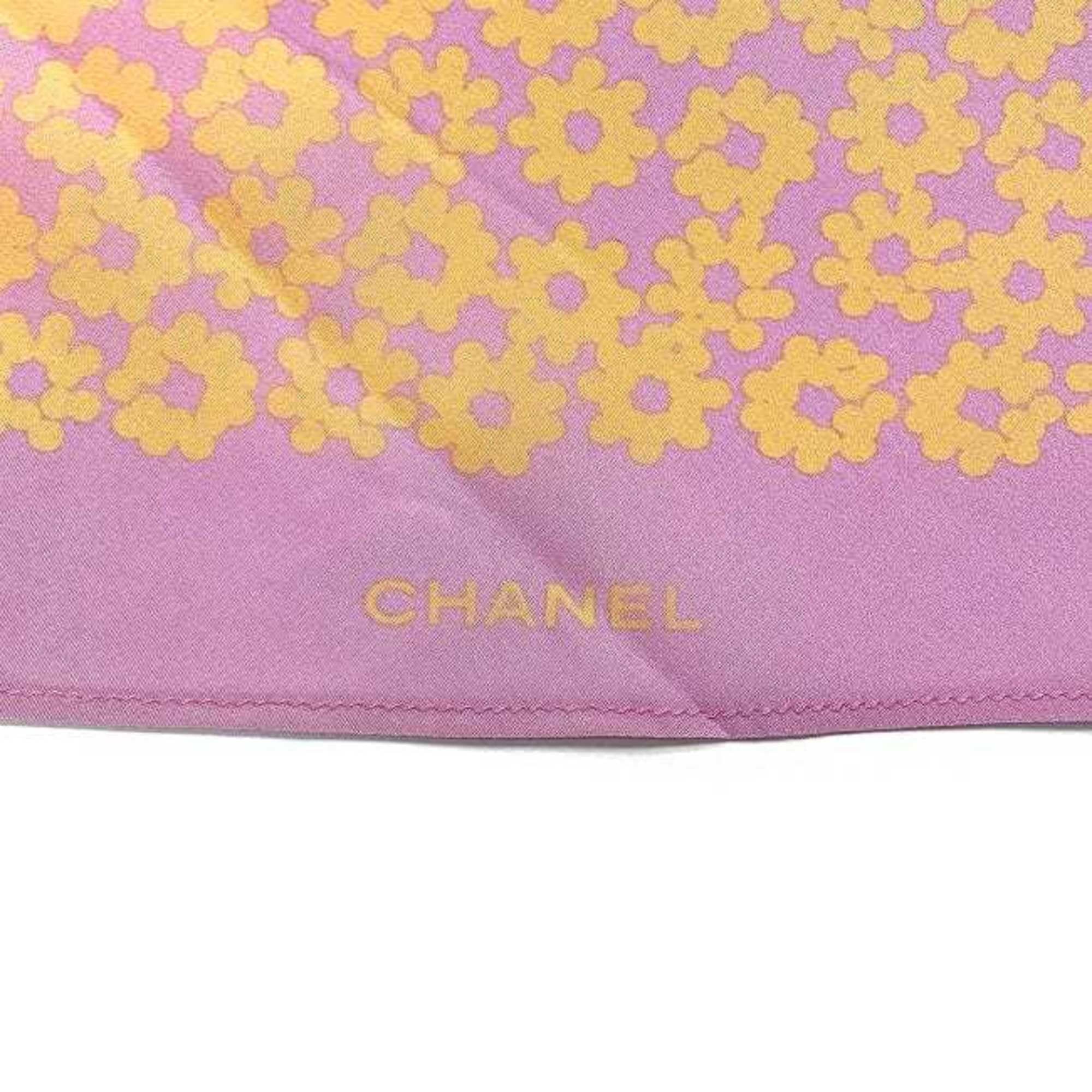 Pre-Owned Chanel scarf muffler pink yellow flower silk 100% CHANEL here mark see-through ladies (Good)
