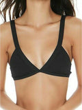 L SPACE Women's Black Ribbed Triangle Bikini Top M
