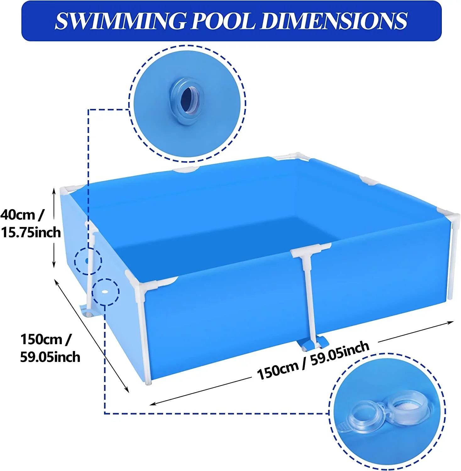 COVERONICS 59x59 Metal Frame Pool Summer - COVERONICS Swimming Pool for Summer Water Play, Outdoor Indoor Pool Ball/Sand Pit for Backyard Party