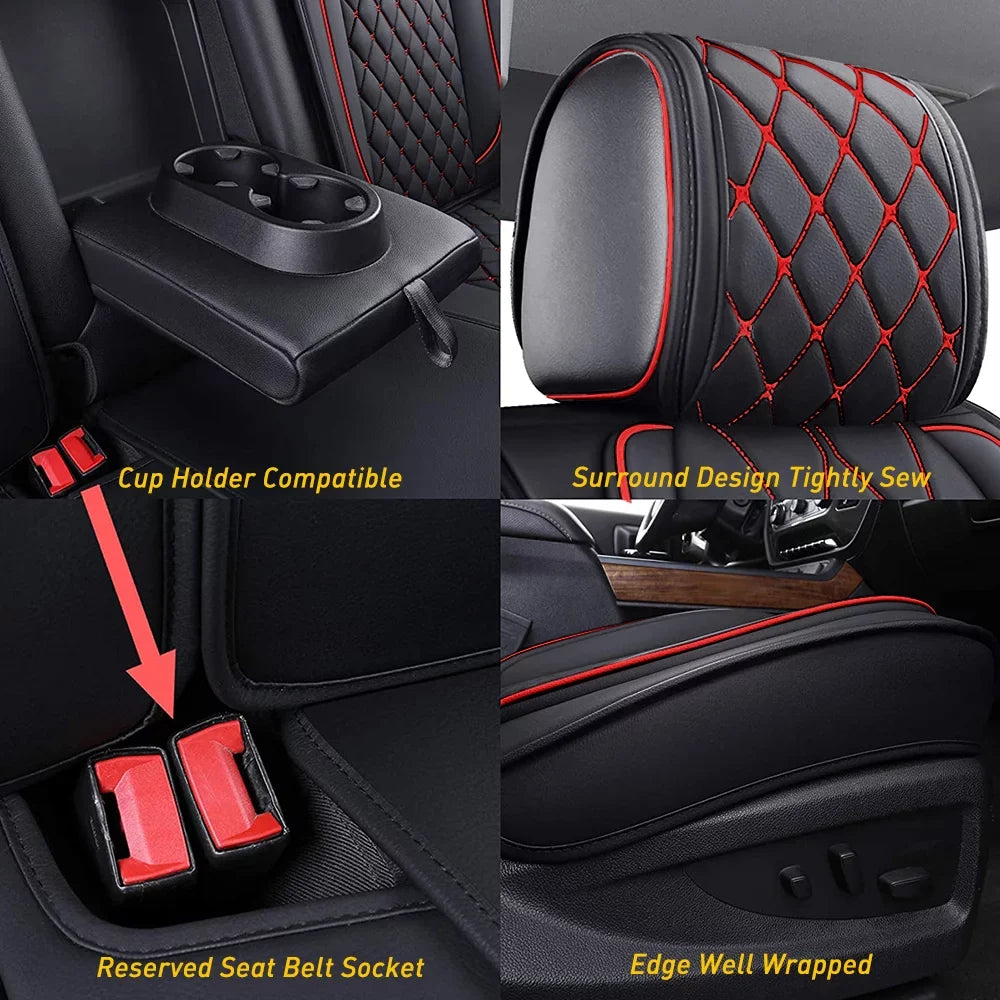 Car Seat Covers Full Set Silverado GMC Sierra Fit for 2007-2023 1500/2500 HD / 3500 HD Crew,Double,Extended Cab or Pickup Truck(Full Set, Black-Red)