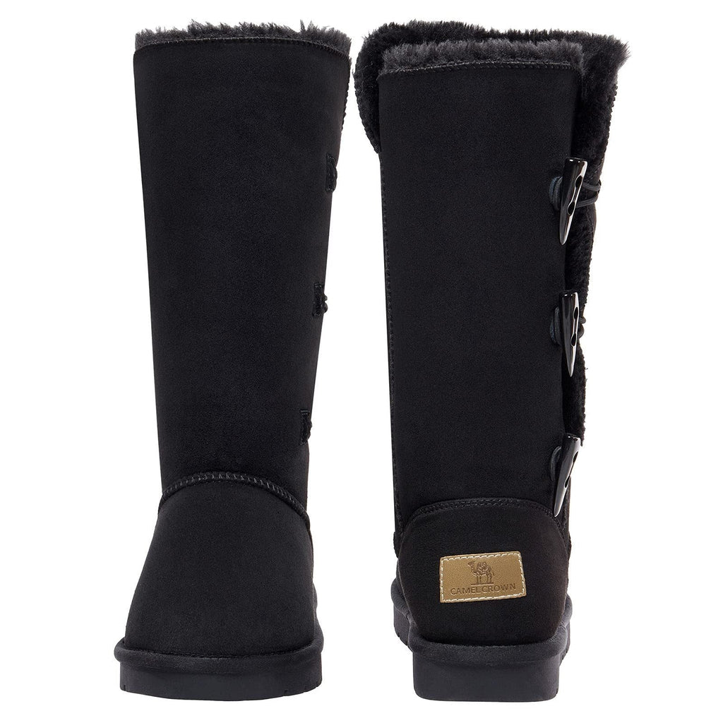 CAMEL Winter Tall Boots for Women Snow Boot Button Fashion Black Boots Knee High Classic Slip On Boot Outdoor Shoes