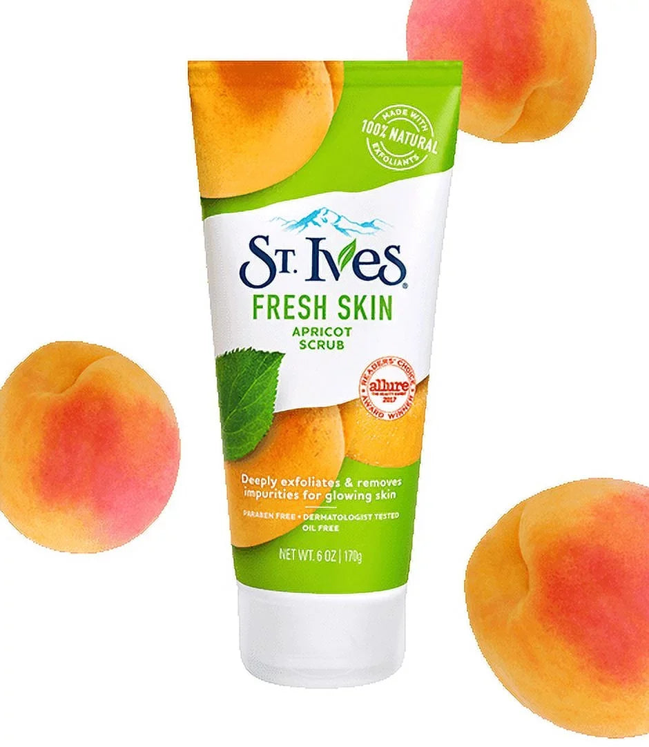 St.Ives Fresh Skin Apricot Scrub, Deep Exfoliation for Smooth Skin, Oil-Free, 6 oz, 4 Pack