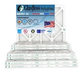 Glasfloss 18x20x1 - MERV 10 -Qty:12 - Furnace Air Filter - Made in USA (Actual Size: 17.5 x 19.5x7/8 inch)