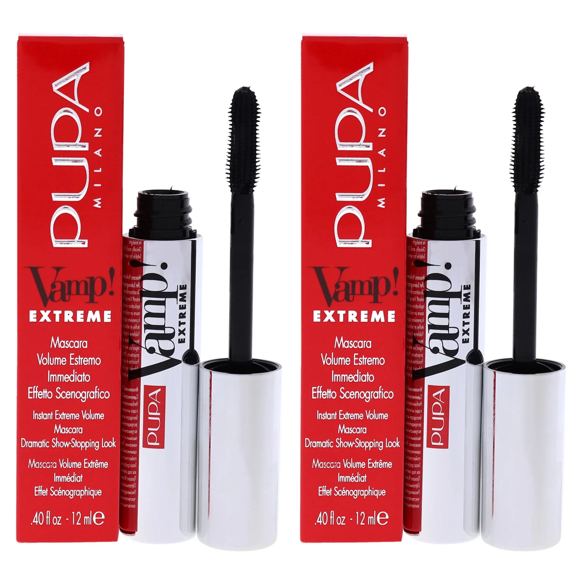Pupa Milano Vamp! Extreme Mascara - 010 Extra Black - Pack of 2 - 0.4 oz Mascara
