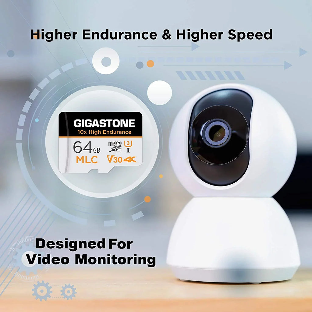 Gigastone 64GB MLC Micro SD Card, 10x High Endurance (MLC) 4K Video Recording, Security Cam, Dash Cam, Surveillance Compatible 100MB/s, U3 C10, 2 Pack (2x64GB)