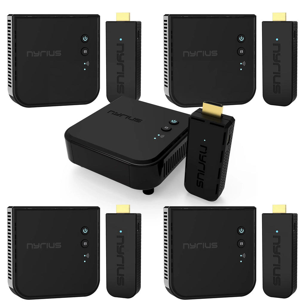 Nyrius Aries Pro Wireless HDMI Transmitter and Receiver to Stream HD 1080p 3D Video from Laptop, PC, Cable, Netflix, YouTube, PS4, Drones, Pro Camera, to HDTV/Projector/Monitor - 5 Pack