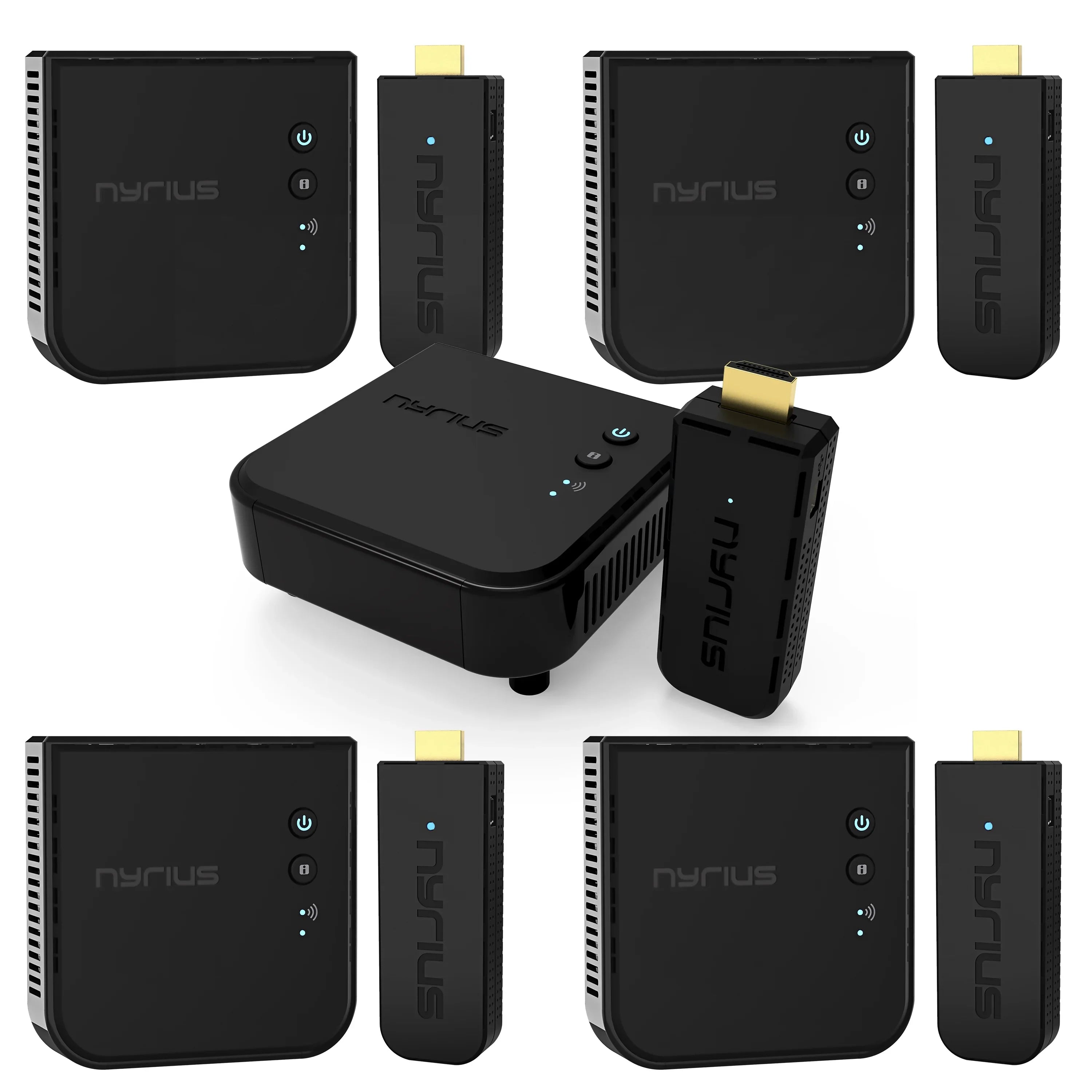 Nyrius Aries Pro Wireless HDMI Transmitter and Receiver to Stream HD 1080p 3D Video from Laptop, PC, Cable, Netflix, YouTube, PS4, Drones, Pro Camera, to HDTV/Projector/Monitor - 5 Pack