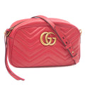 Pre-Owned Gucci Quilted Small Shoulder Bag GG Marmont Women's Red Leather 447632 (Good)