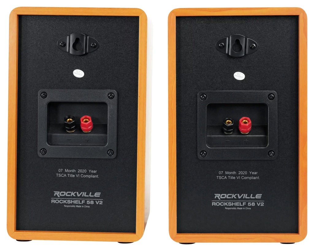 Pair Rockville RockShelf 58C Classic 5.25" Home Bookshelf Speakers w/37" Stands