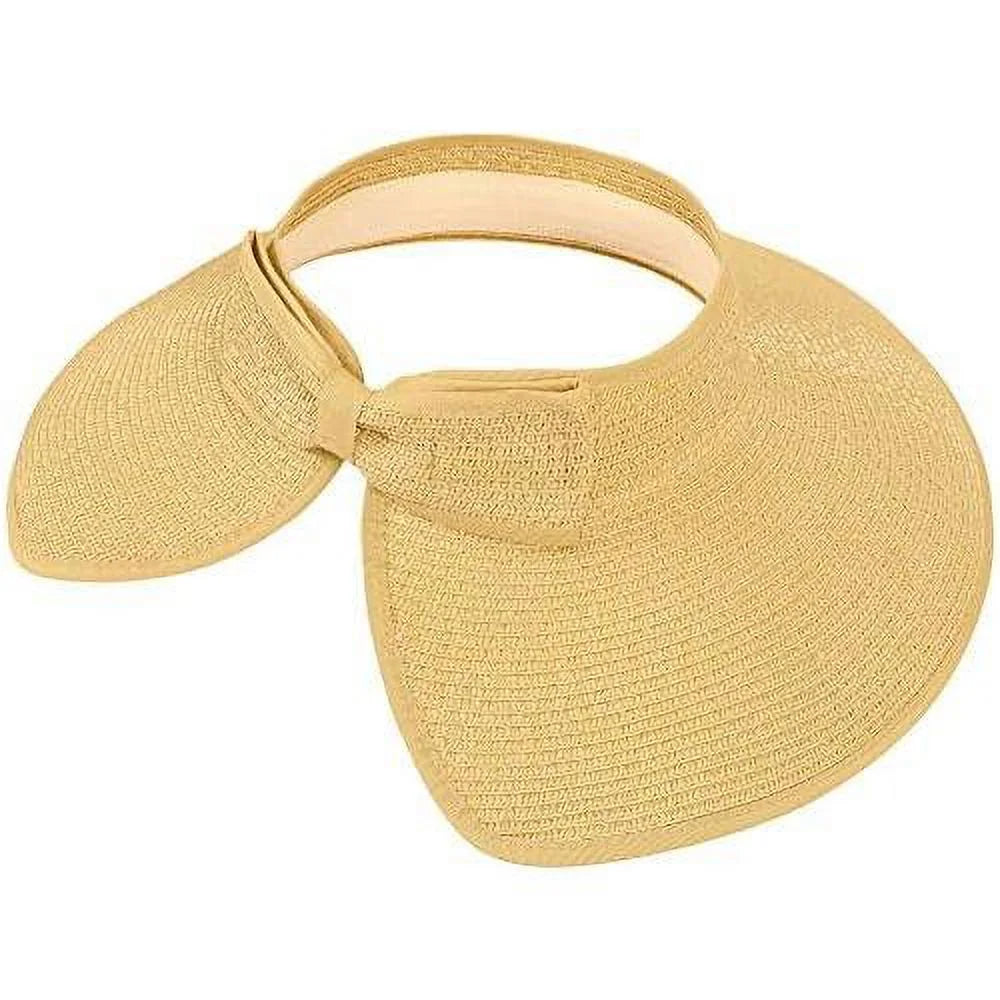 Roll Up Wide Brim Straw Sun Hat Visor Ribbed_Beige