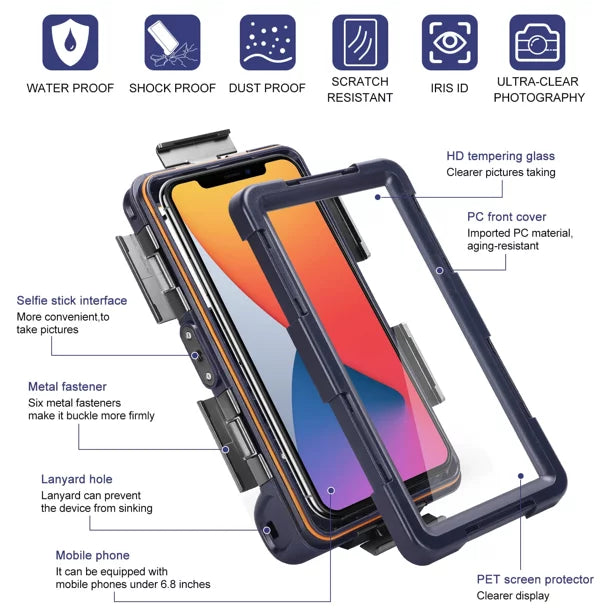UrbanX Professional [15m/50ft] Swimming Diving Surfing Snorkeling Photo Video Waterproof Protective Case Underwater Housing for Tecno Camon 18T And all Phones Up to 6.9 Inch LCD with Lanyard
