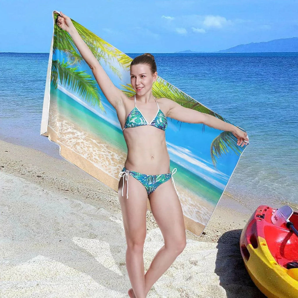 Bestwell Summer Tropical Palm Beach Beach Towel Oversized Towel Blanket, Thin Lightweight Microfiber Sand Free Quick Dry Towel, 30”X60” Multipurpose Pool Bath Yoga Swim Shower Towel