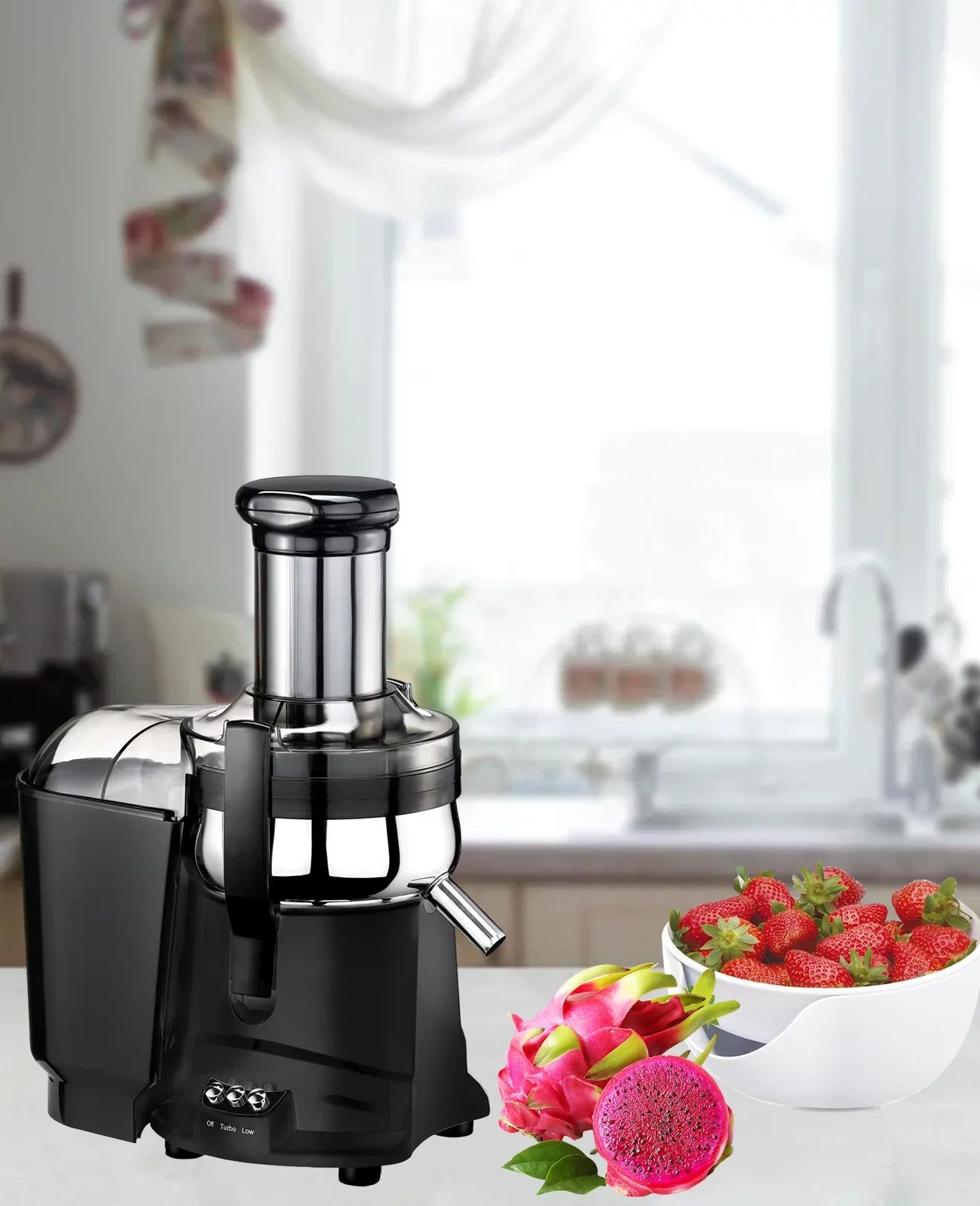 Centrifugal Juicer for Fruits & Vegetables - Hand Press Juicer with Safety Latch (Black)