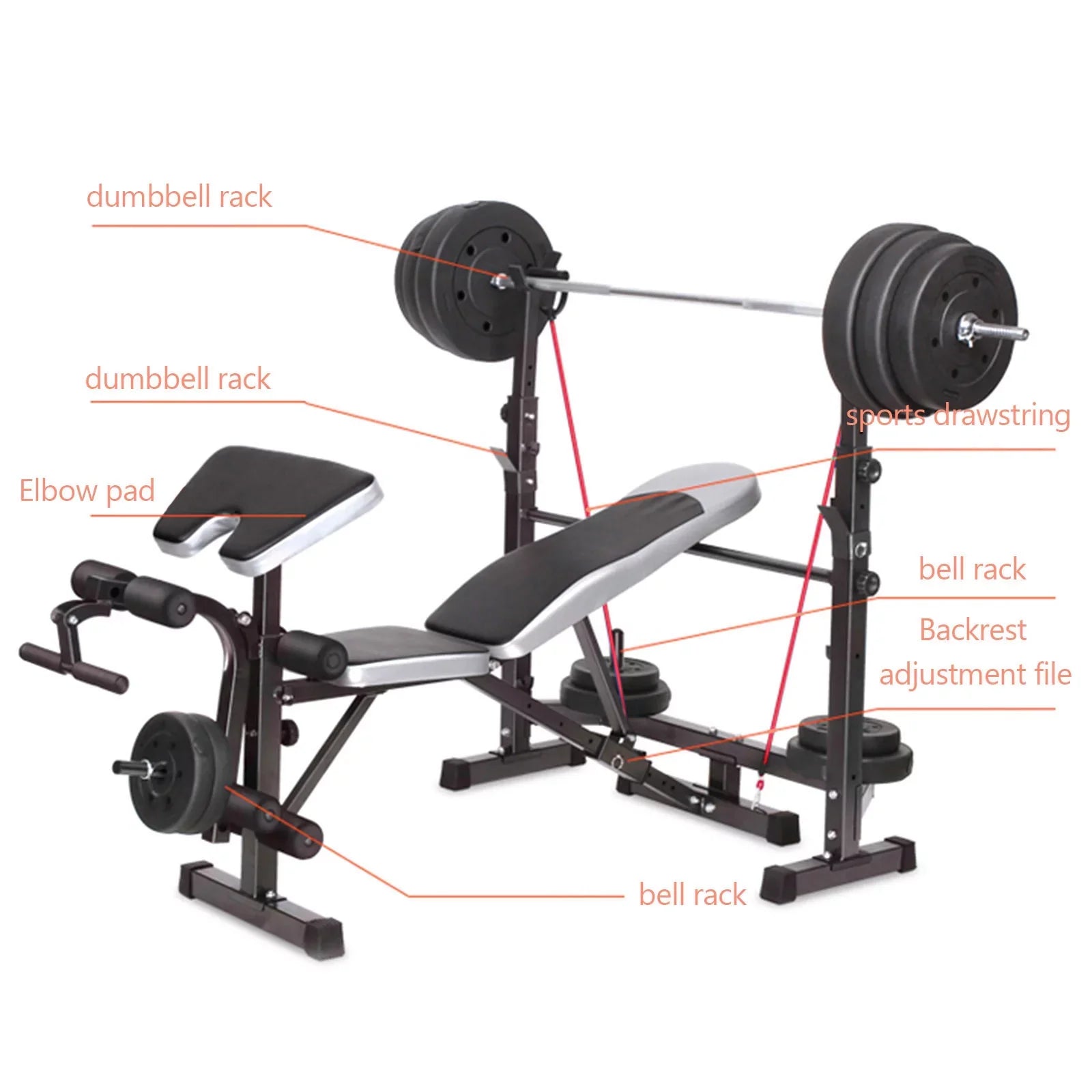 Full Body Workout Adjustable Weight Bench Folding Bench Press W/Barbell Rack