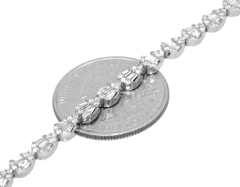 Tear Shaped Baguette Cluster 2.70 CT Diamond Tennis Link Bracelet Gold    4MM    7.75"