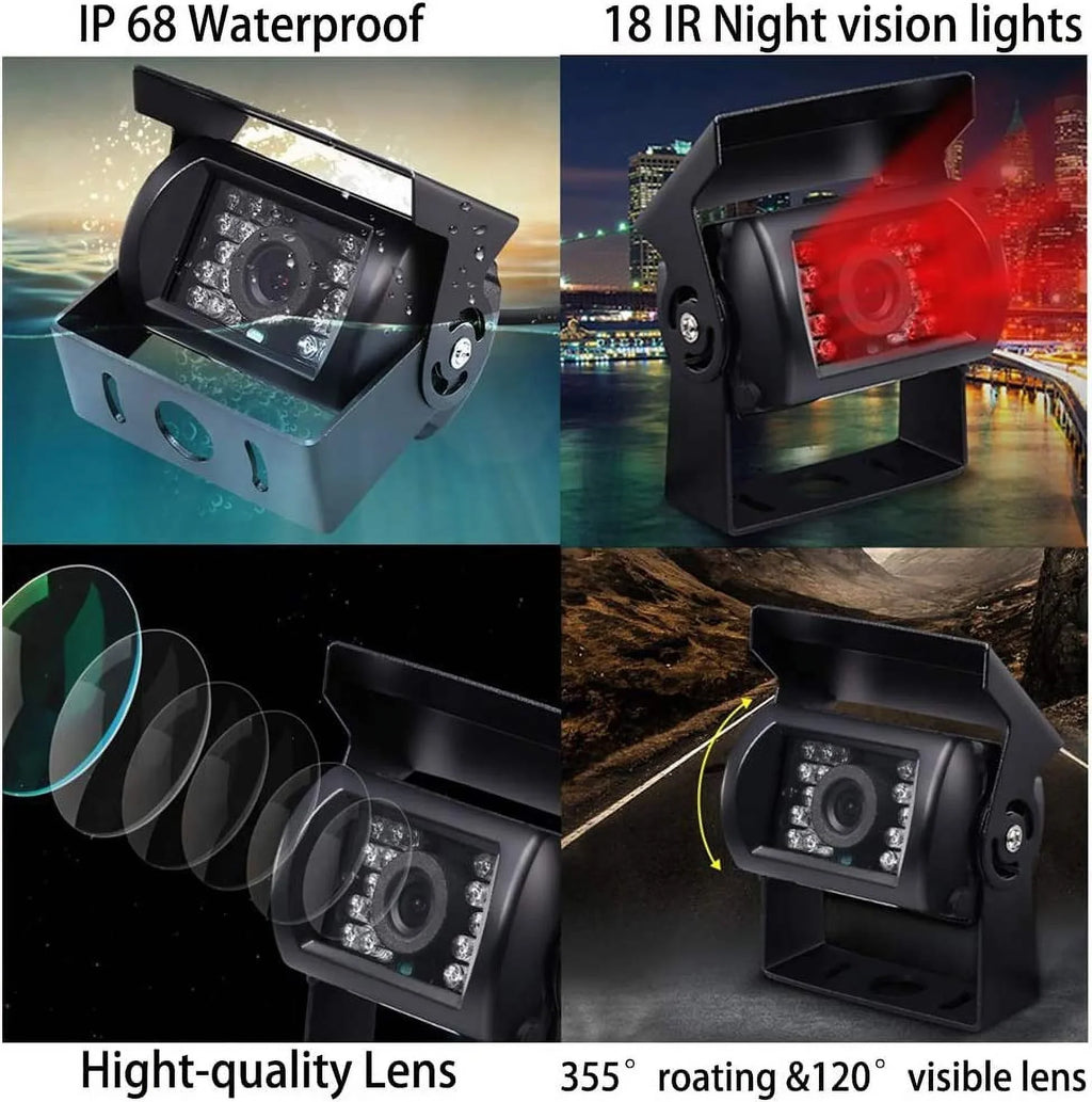 Camecho Truck Backup Camera Heavy Duty 18 IR Night Vision Waterproof Vehicle Rear View Camera 12 V 24V Backup