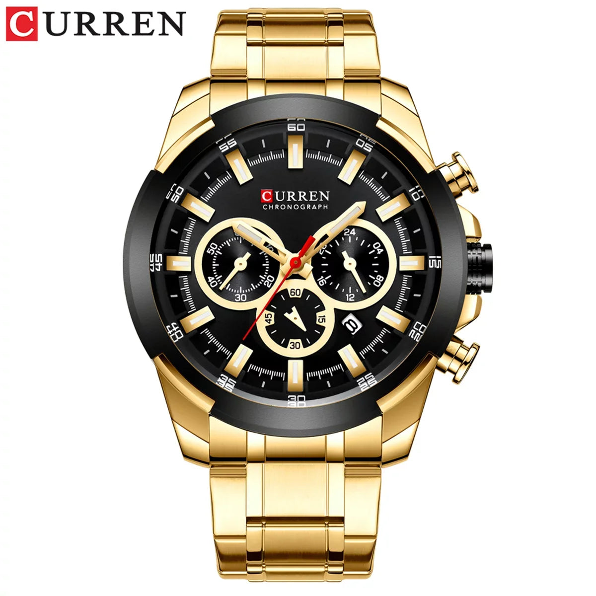 CURREN 8361 Quartz Man Wristwatch Watch for Male Men Watches with Calendar Indicator Date Waterproof Luminous Hands Three Sub-Dials Second Minute Microsecond Chronograph Stainless Steel Stra