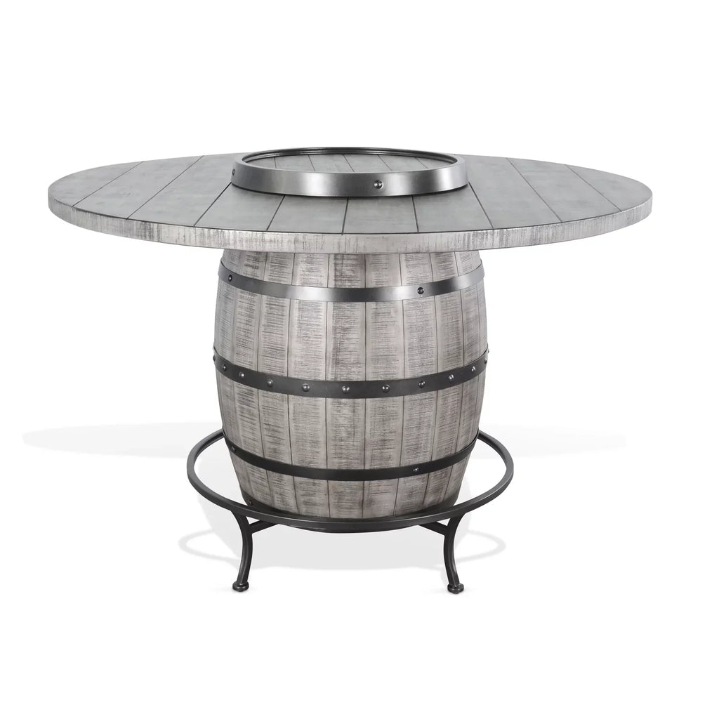Sunny Designs Round Mahogany Pub Table with Wine Barrel Base in Alpine Gray