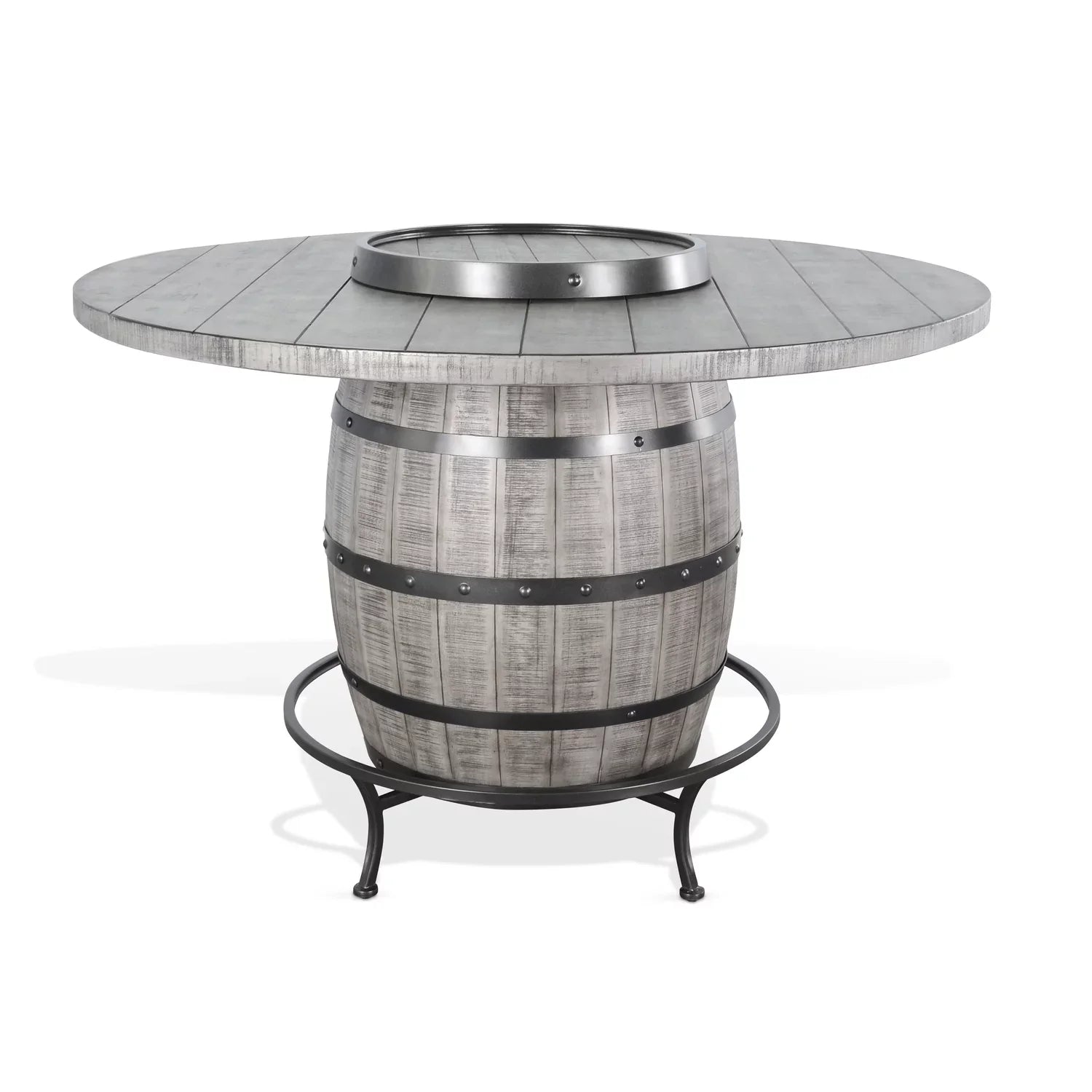 Sunny Designs Round Mahogany Pub Table with Wine Barrel Base in Alpine Gray