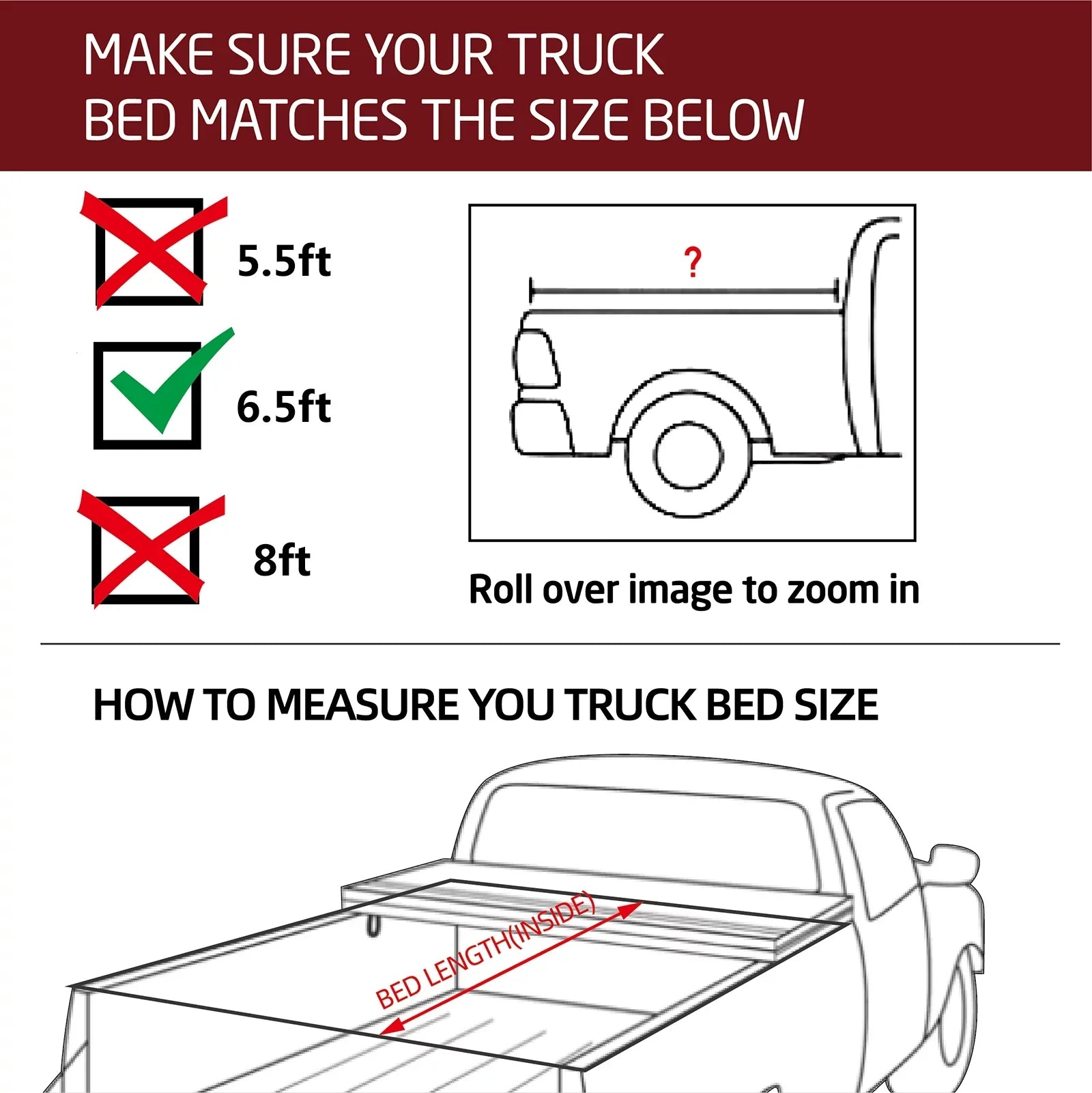 Kikito Vinyl Soft Roll-Up Tonneau Cover Truck Bed for 2007-2021 Tundra (Excl. Trail Edition) 6.5FT (78.7in) Bed (for Models With or Without The Deck Rail System)