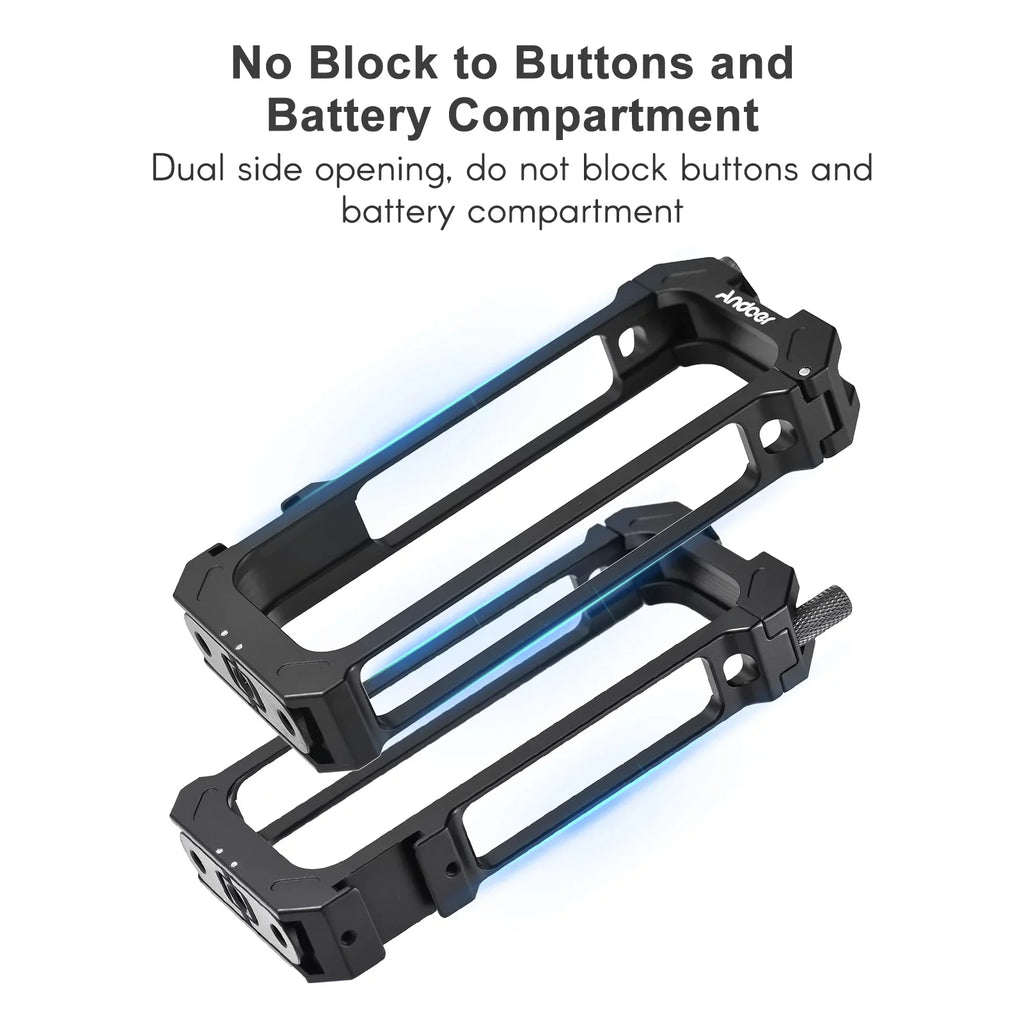 Andoer Aluminum Alloy Sports Camera Video Cage with Dual Cold Shoe Mounts - Metal Protective Frame Vlog Accessories for Insta360 X3