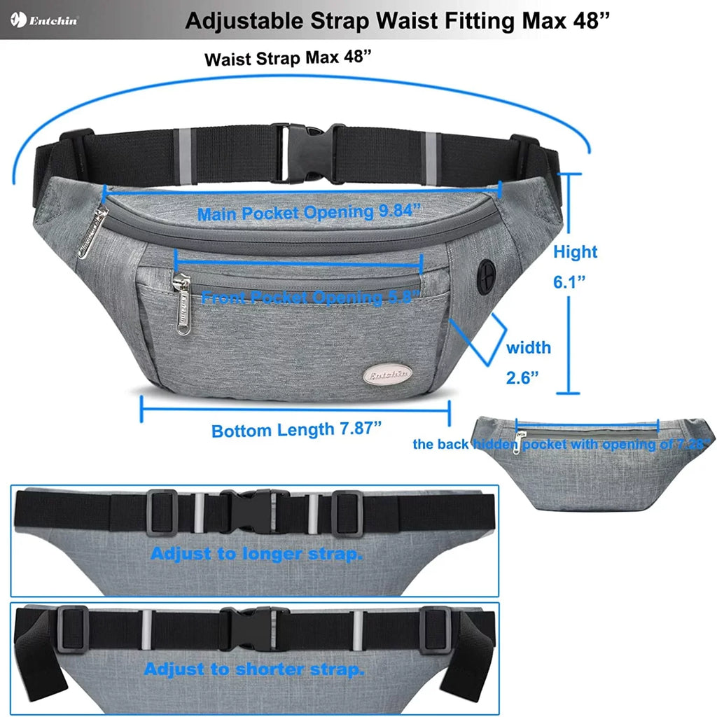 Entchin Fanny Pack for Women Men with 4-Zipper Pockets, premium fashion Waist Pack Crossbody Bum Bags for Hiking, Running, Travel, Cycling and Casual