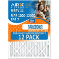 14x20x1 Air Filter MERV 11 Rating, 12 Pack of Furnace Filters Comparable to MPR 1000, MPR 1200, FPR 7, High Efficiency 12 Pack of Furnace Filters Made in USA by AIRX FILTERS WICKED CLEAN AIR.