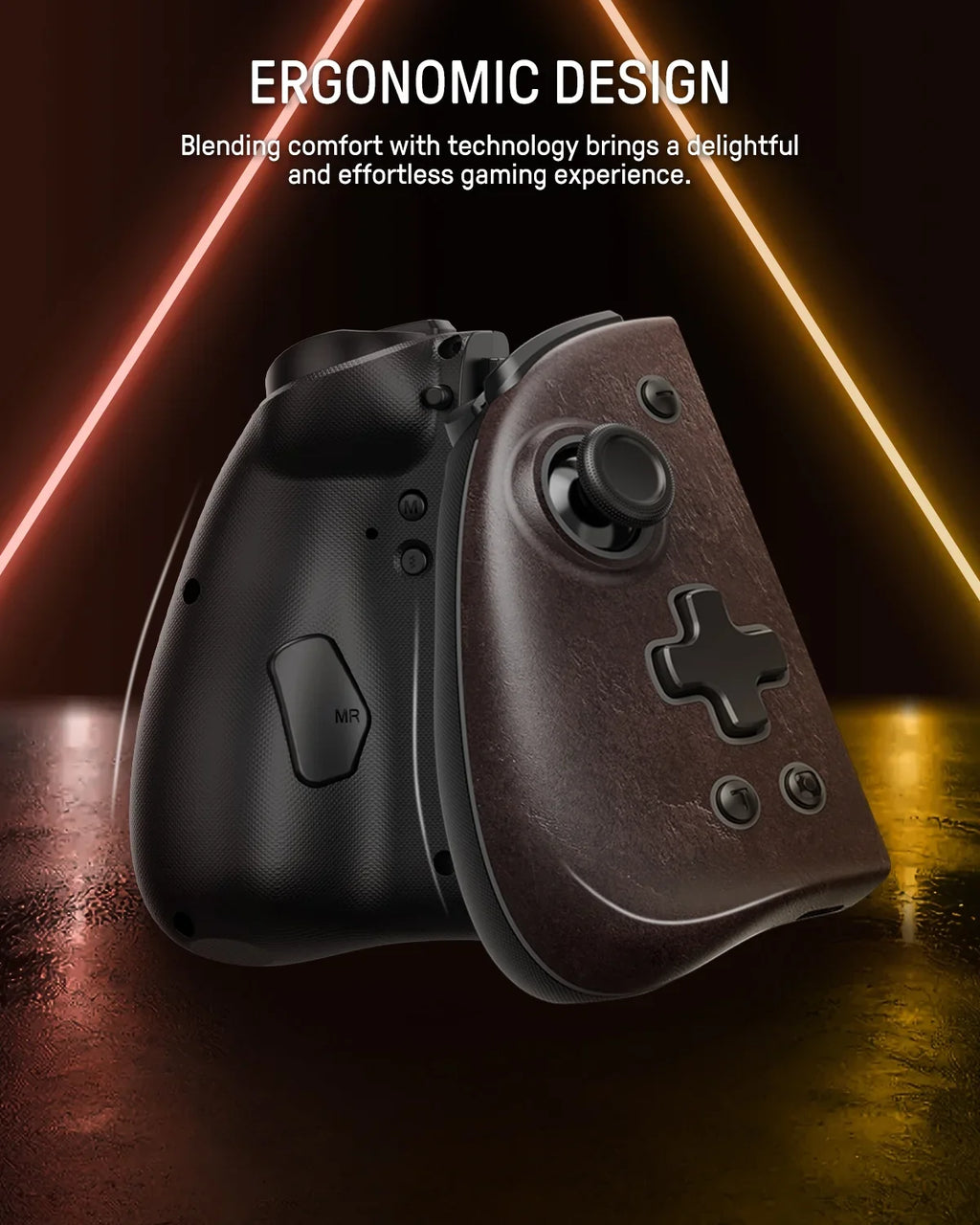 Funlab Luminous Switch Controller Compatible with Nintendo Switch/OLED, Ergonomic Joypad Controller for Handheld Mode with 7 LED Colors/Paddle/Turbo for Zelda Fans - Sheikah Brown