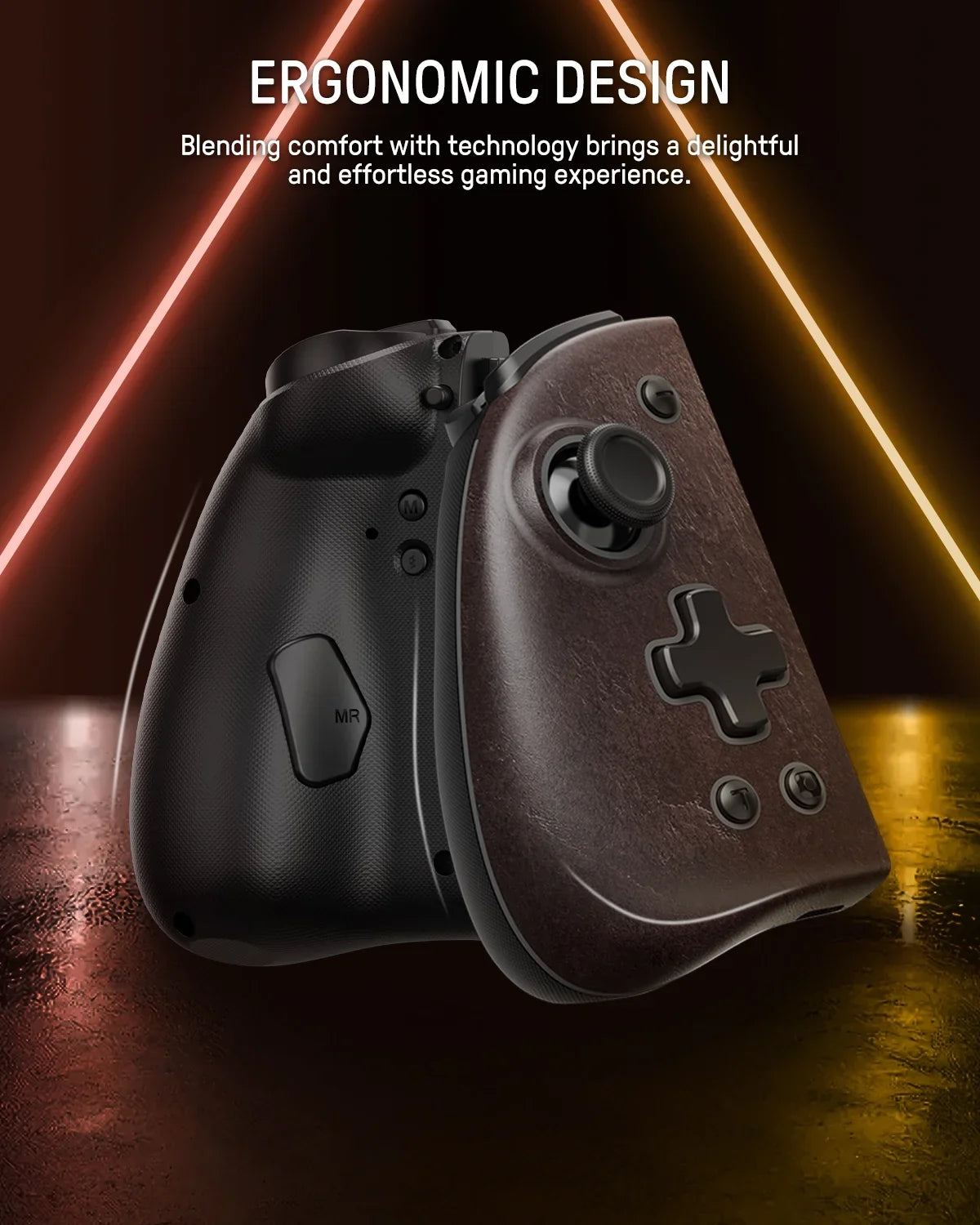 Funlab Luminous Switch Controller Compatible with Nintendo Switch/OLED, Ergonomic Joypad Controller for Handheld Mode with 7 LED Colors/Paddle/Turbo for Zelda Fans - Sheikah Brown