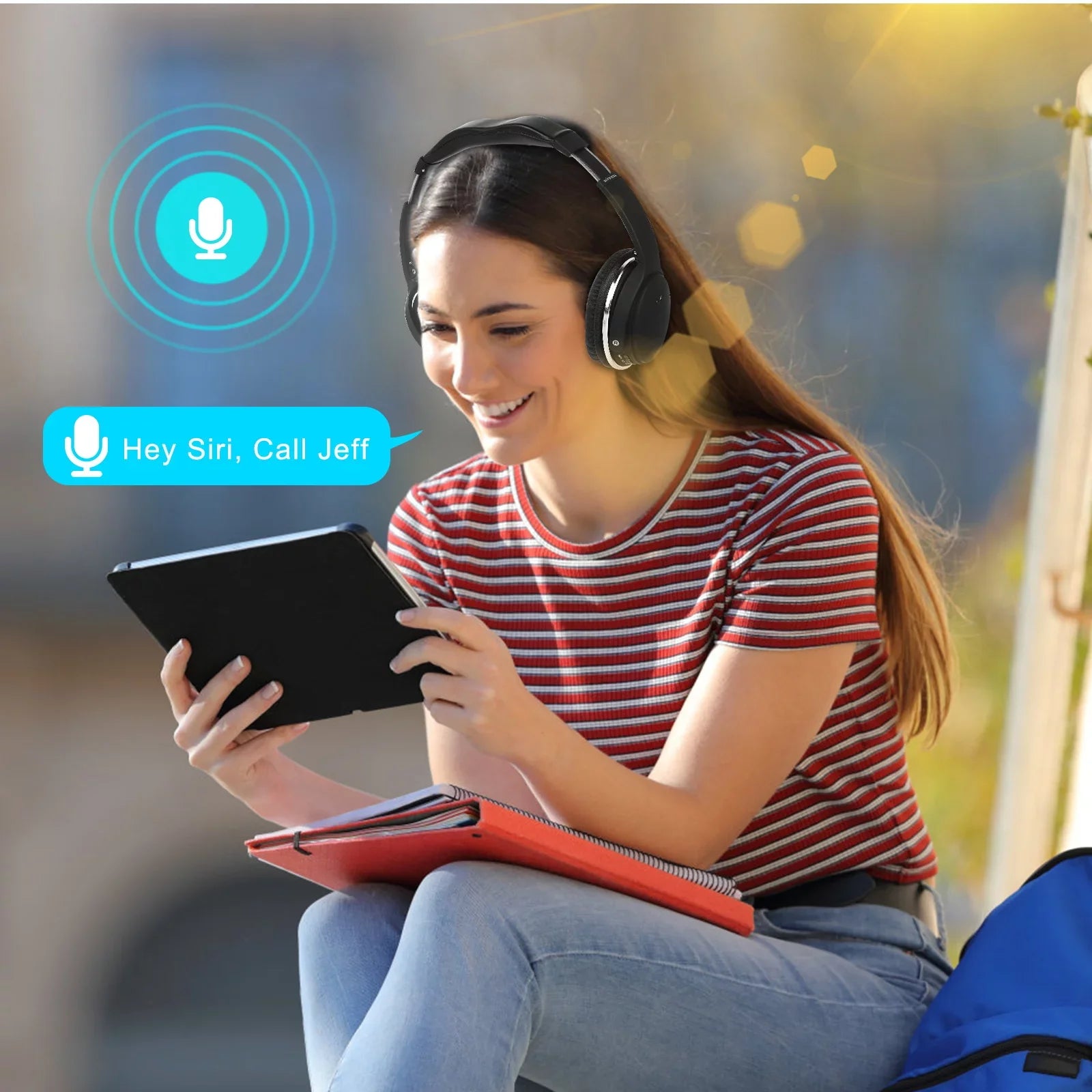 UrbanX UX35 Wireless Bluetooth Stereo Earphones with High Resolution Audio, Deep Bass, Superior Comfort Over The Ear Headphones with Mic for HTC Desire 10 Lifestyle Phone Call Support