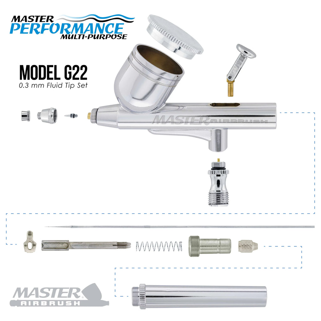 Master Airbrush Dual Fan Air Compressor System Kit with a G22 Gravity Feed Dual-Action Airbrush Set with 0.3 mm Tip