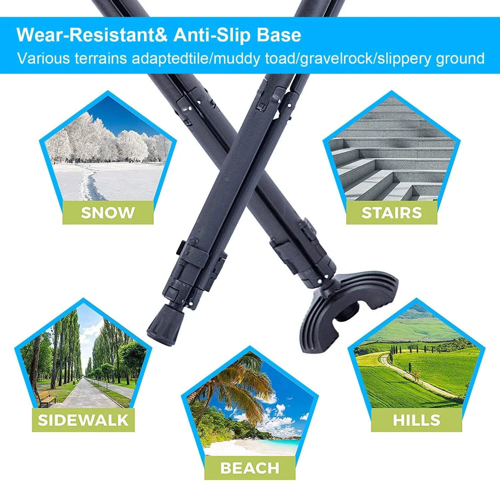 Portable Cane Seat Folding Walking Cane for Men & Women Sturdy Tripod Cane Stool Lightweight Balancing Mobility Aid Crutch Chair with Travel Bag and 2 Base Canes for Elderly, Seniors & Handicap