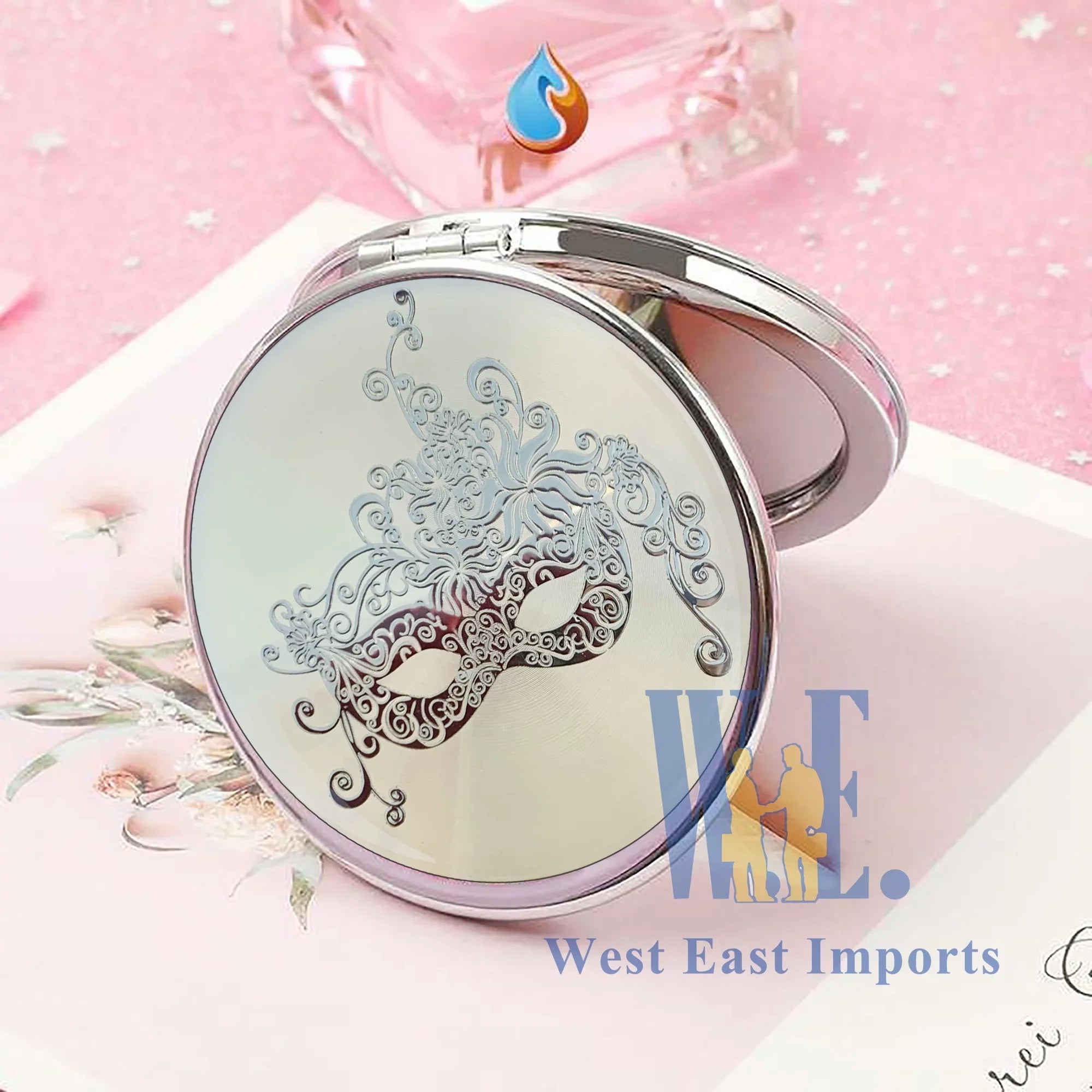 12 Pcs Silver Masquerade Mask Compact Mirrors - Quinceanera/ Sweet 16/ Bridal Shower/ Birthday Favors for Guests GG090S/G