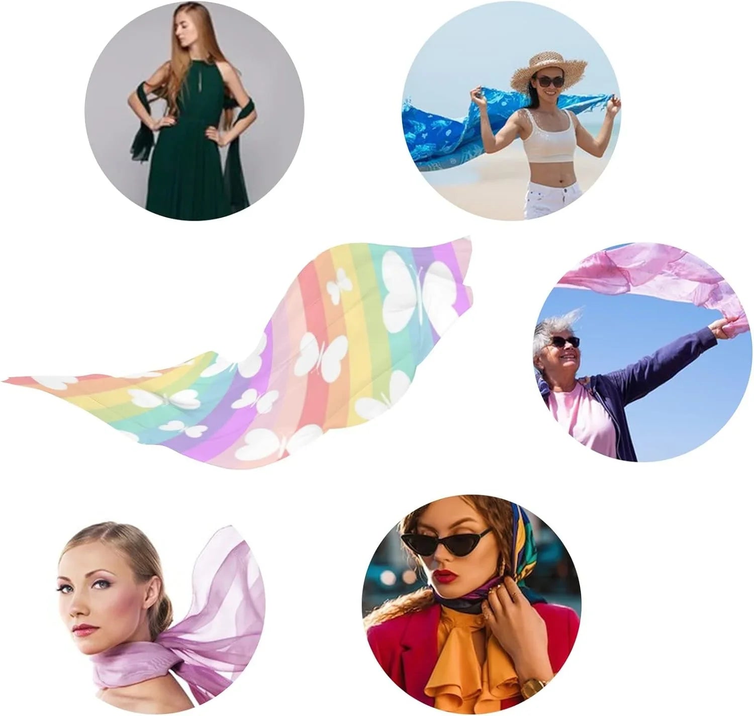 Hyjoy Butterflies On Rainbow Stripes Long Silk Neck Scarf Lightweight Shawl Wrap Scarves for Women Girls