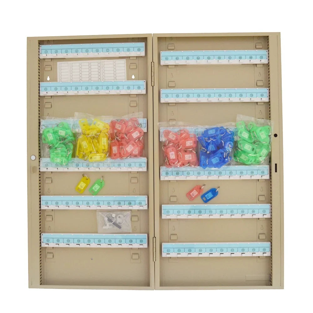 EQCOTWEA Key Cabinet 100 Hooks Lock Box Wall Mount Key Organizer Beige