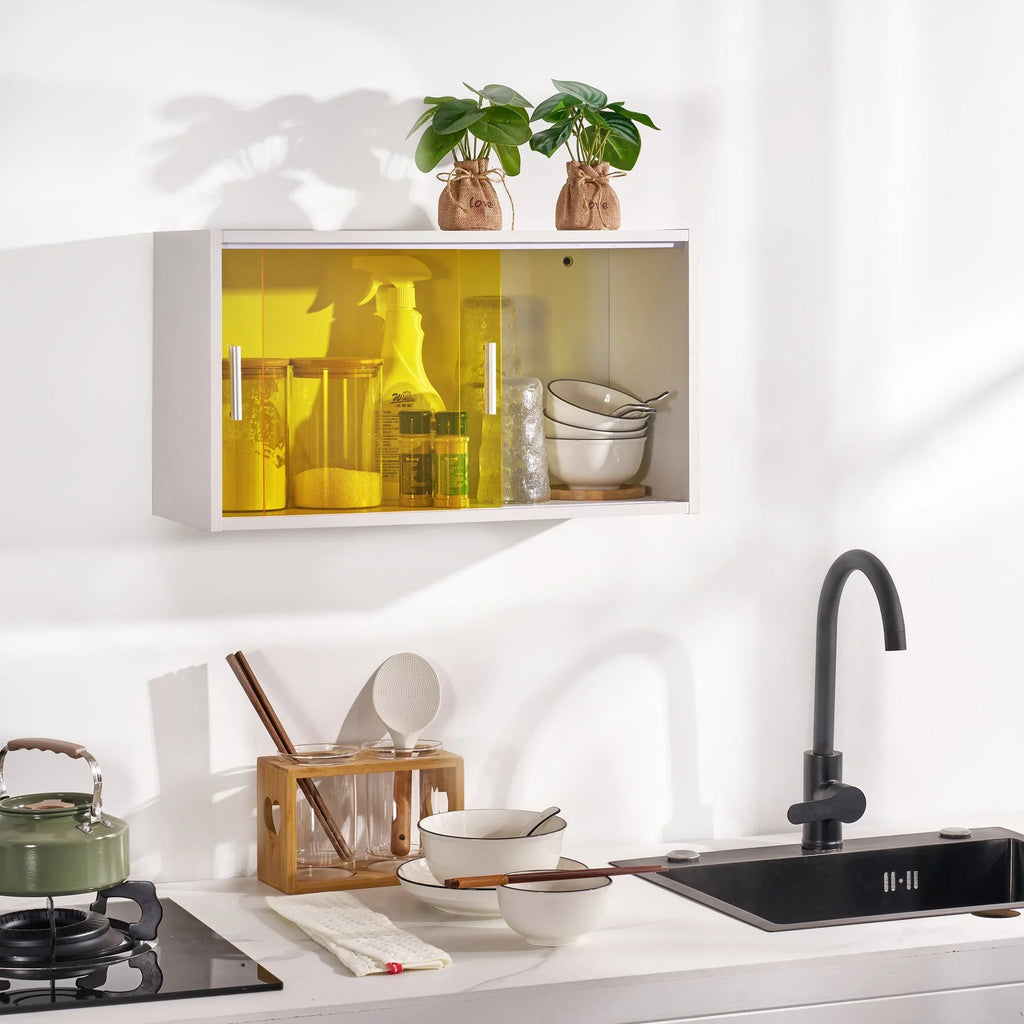 VECELO Bathroom Cabinet Wall Mounted, Multipurpose Storage Cabinet with Acrylic Sliding Doors for Bathroom Kitchen Living Room, White
