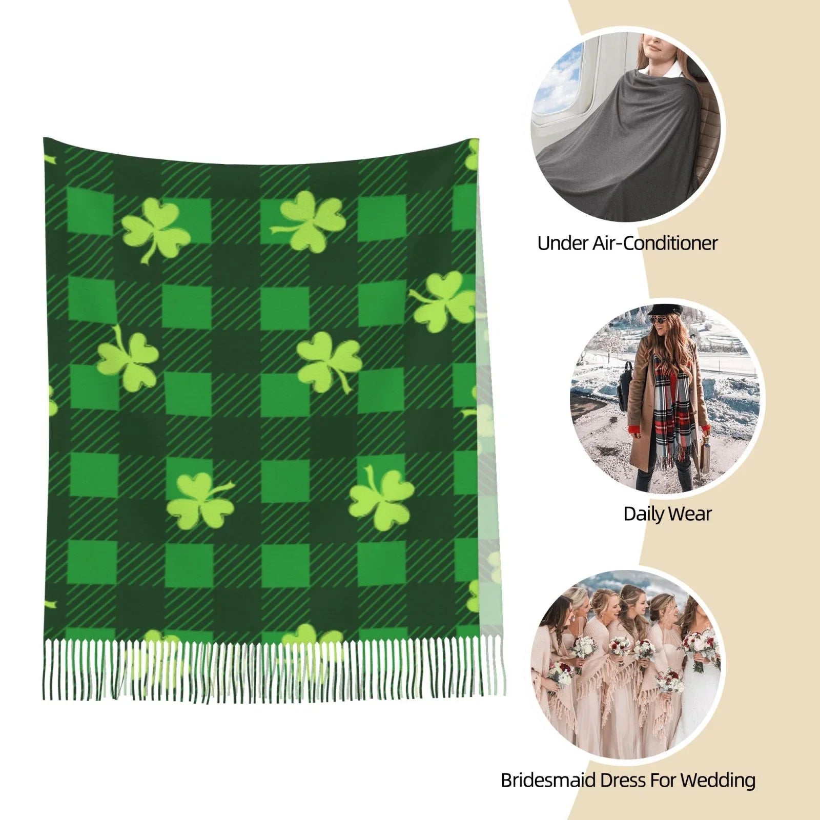 Bingfone Soft Cashmere Feel Scarf For Women Elegant Art Print Winter Warm Scarves Large Shawl Wrap Gifts- Happy St. Patrick's Day5